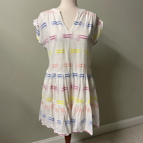 Oliphant White with Colorful Embroidery V-Neck Dress - Size M - Picture 2 of 11